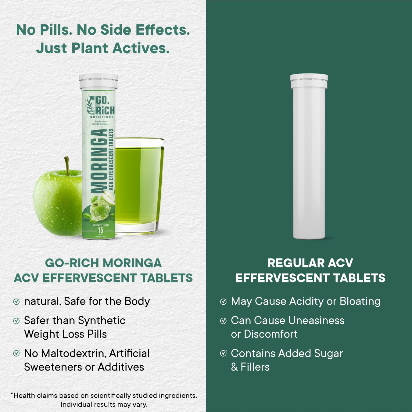 Moringa Acv Effervescent Tablets- For Craving Control, Metabolism And Weight Support (30 Acv Tablets / Pack Of 2) – 15 Day Pack