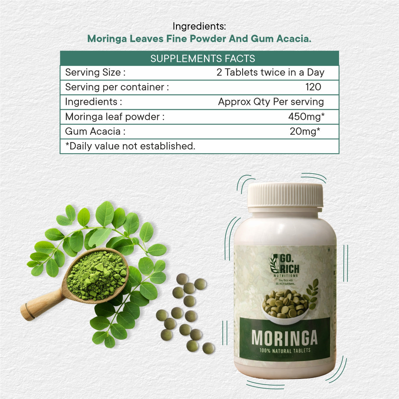 Natural Moringa Tablets- Superfood For Immunity, Energy And Weight Support (480 Tablets / Pack Of 4) – 4 Month Course